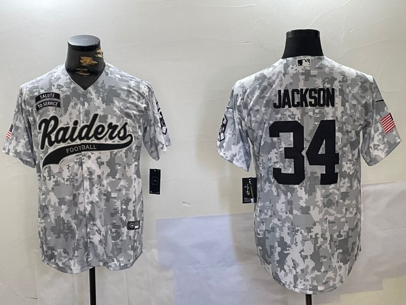 Men Oakland Raiders 34 Jackson Nike Arctic Camo 2024 Salute to Service Limited NFL Jersey style 1